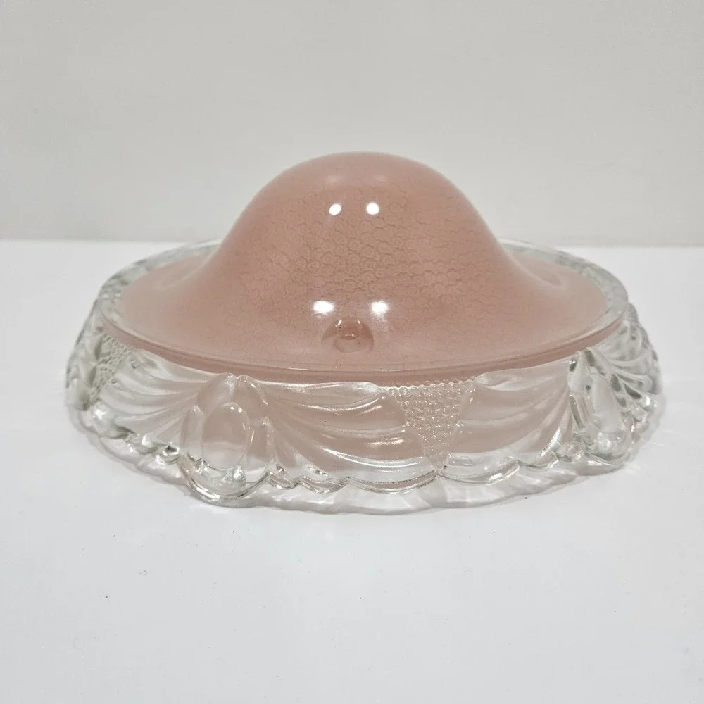 Art Deco Pink Glass Ceiling Light Fixture Cover Three Hole Vintage Mid Century